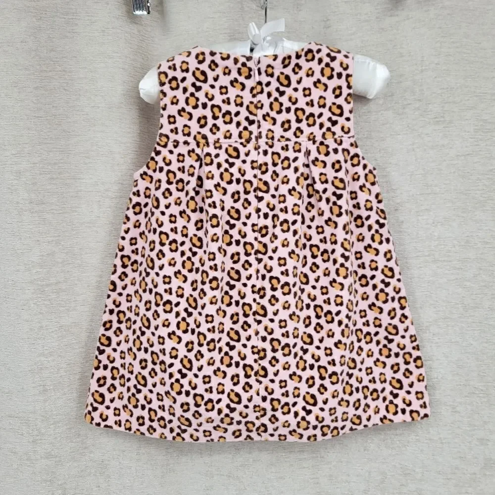 Gymboree Shift Dress Pink Leopard Velvet Cotton Girls Size Infant 18-24mo